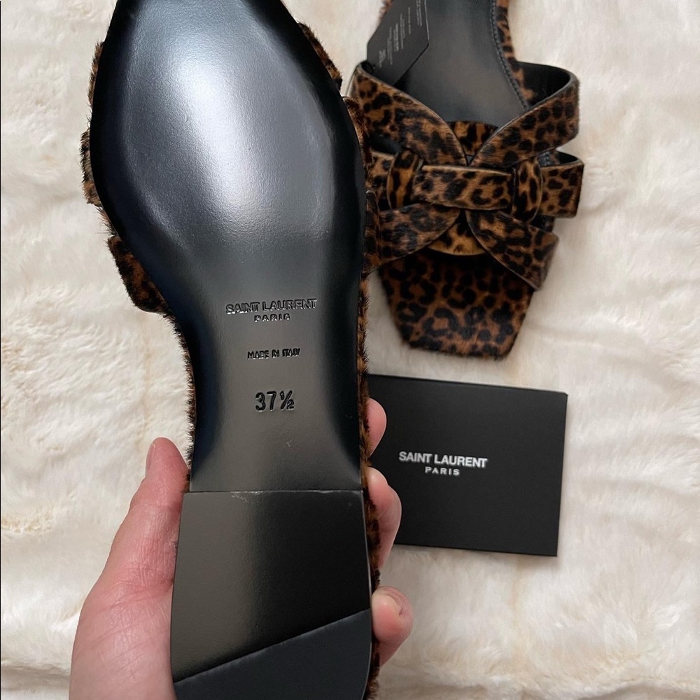 Saint Laurent Leopard-Print Knotted Slide Sandals - Brown/Black - Picture 4 of 9